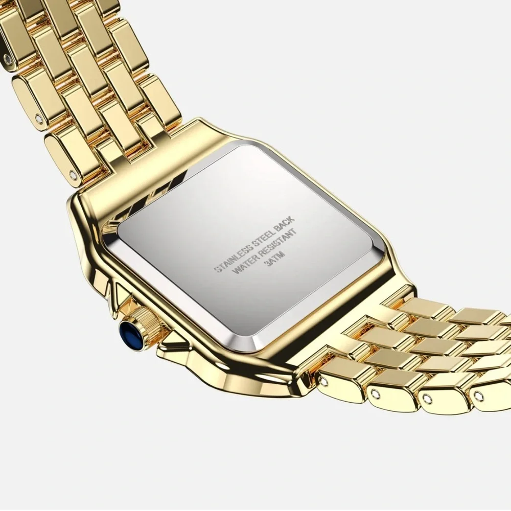 Panthere Classic Rectangle Stainless Steel Gold Watch